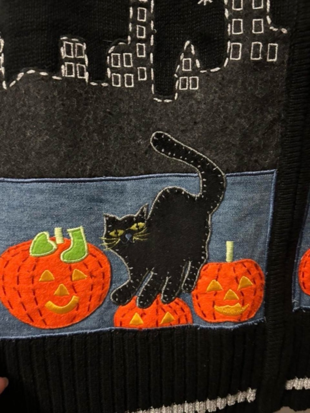 Vintage White Stag Halloween black zip sweater vest black cat pumpkins witch XL - Picture 6 of 8
